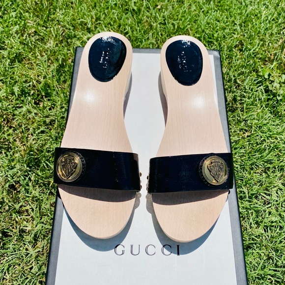 Gucci Shoes - Authentic Gucci Black Patent leather Slide Sandals